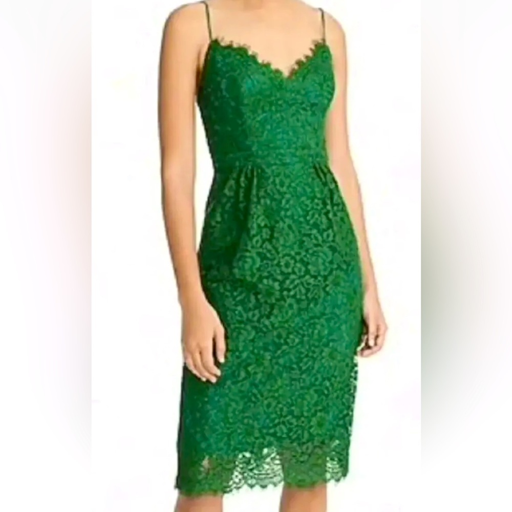 J. Crew Emerald Green Lace Midi Dress 👗 - Picture 3 of 8